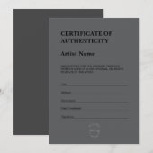 Carte De Remerciements Certificat d'Authenticité Thème Sombre Moderne (Devant / Derrière)