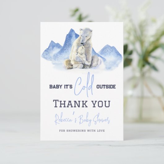 Carte De Remerciements C'est froid dehors Baby Shower ours polaire d'hive (Debout devant)