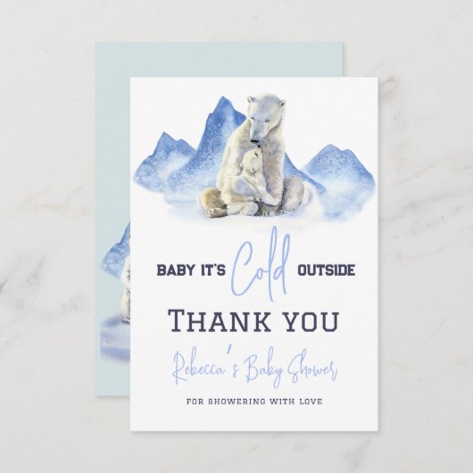 Carte De Remerciements C'est froid dehors Baby Shower ours polaire d'hive (Devant / Derrière)