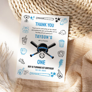 Carte De Remerciements C'est l'anniversaire du baseball Game Time, 1 an d