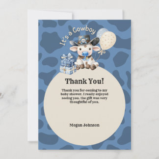 Carte De Remerciements C'est un Baby shower bleu et beige Cowboy