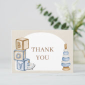Carte De Remerciements C'est Un Garçon Bleu Boho Blocs Et Jouets Arch (Debout devant)