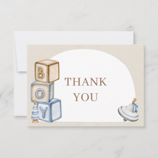 Carte De Remerciements C'est Un Garçon Bleu Boho Blocs Et Jouets Arch (Devant)