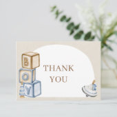 Carte De Remerciements C'est Un Garçon Bleu Boho Blocs Et Jouets Arch (Debout devant)