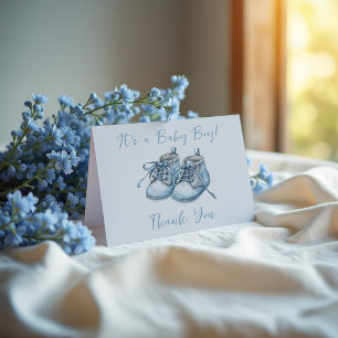 Carte De Remerciements C'est un garçon ! Chaussures bébé bleues, cadeau d