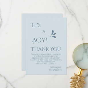Carte De Remerciements C'est un garçon ! Minimalisme Baby Shower Bleu Pas
