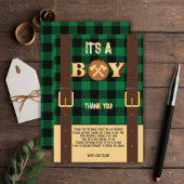 Carte De Remerciements C'est un garçon Rustic Lumberjack Flannel Baby sho