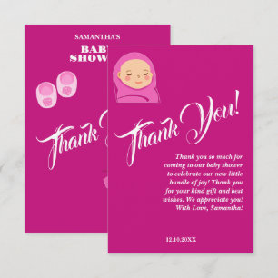 Carte De Remerciements C'est une fille ! Baby shower rose moderne.