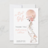 Carte De Remerciements C'est une fille simple Eléphant & Baby shower de b (Devant)