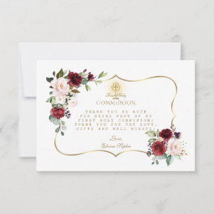 Carte De Remerciements Chalice de Bourgogne Floral Gold Cross