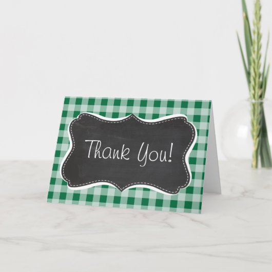 Carte De Remerciements Chalkboard Cadmium Green Gingham; checkered (Devant)