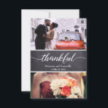 Carte De Remerciements Chalkboard Rustic Mariage ThankScript<br><div class="desc">Félicitations à votre mariage. Deux magnifiques photos de votre mariage peuvent être partagées à travers cette carte verticale de remerciement à plat avec vos invités. Sélectionnez vos images préférées et faites-le vous-même. Personnalisez-le avec vos noms et votre date de mariage. Astuce : vous pouvez choisir des photos spéciales d'invités honorés...</div>