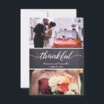 Carte De Remerciements Chalkboard Rustic Mariage ThankScript<br><div class="desc">Félicitations à votre mariage. Deux magnifiques photos de votre mariage peuvent être partagées à travers cette carte verticale de remerciement à plat avec vos invités. Sélectionnez vos images préférées et faites-le vous-même. Personnalisez-le avec vos noms et votre date de mariage. Astuce : vous pouvez choisir des photos spéciales d'invités honorés...</div>