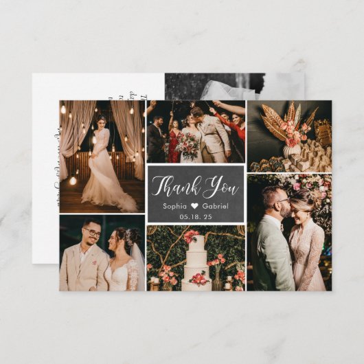 Carte De Remerciements Chalkboard Rustic Multi Photo Mariage (Devant / Derrière)