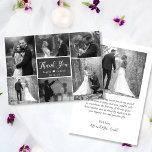 Carte De Remerciements Chalkboard Rustique noir blanc Mariage de collage<br><div class="desc">Tableau noir et blanc moderne, Rustique Mariage de script lettres main noir et blanc 6 Multi Photo Collage Mariage Merci Cartes pas cher. Élégant modèle mariage avec six (6) photos à l'avant (filtre noir blanc utilisé) et une (1) photo à l'arrière. Avec le texte "merci" dans une tourbillonnant police de...</div>