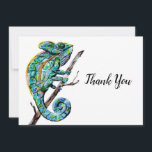 Carte De Remerciements Chameleon magique<br><div class="desc">aquarelle colorée et oeuvres d'art à l'encre d'un caméléon à dominante verte sur un carte de remerciements</div>