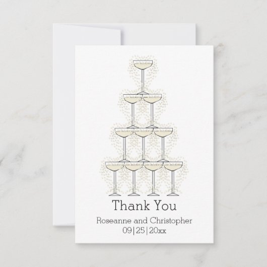 Carte De Remerciements Champagne Glasses Simple Wedding (Devant)