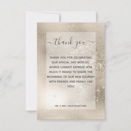 Carte De Remerciements Champagne Gold Parties scintillant Mariage moderne (Devant)