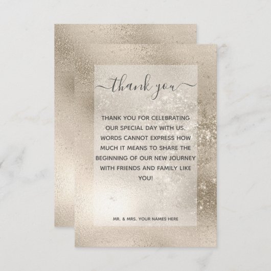 Carte De Remerciements Champagne Gold Parties scintillant Mariage moderne (Devant / Derrière)