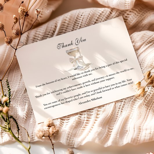 Carte De Remerciements Champagne Pearl Bow Graduation
