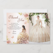 Carte De Remerciements Champagne Princesse Robe Quinceañera Anniversaire (Devant)