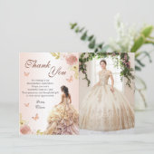 Carte De Remerciements Champagne Princesse Robe Quinceañera Anniversaire (Debout devant)