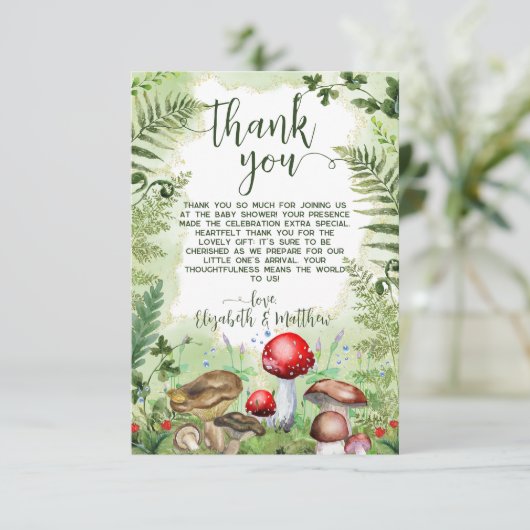 Carte De Remerciements Champignons de la forêt Fermes Vert Rustique Scrip (Debout devant)