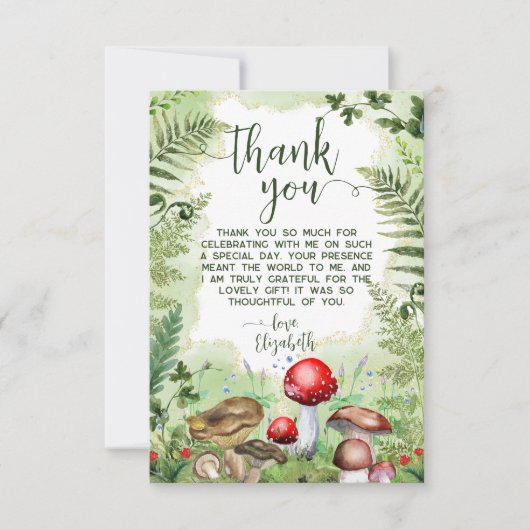 Carte De Remerciements Champignons de la forêt Fermes Vert Rustique Scrip (Devant)