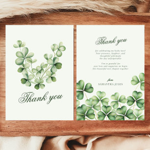 Carte De Remerciements Chanceux en amour Baby Shower Shamrock Vert
