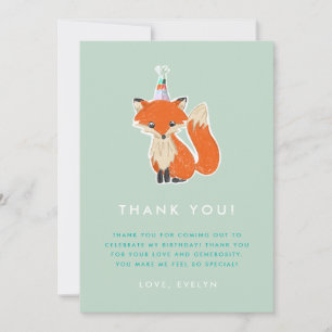 Carte De Remerciements Chapeau de fête de renard mignon Anniversaire de l