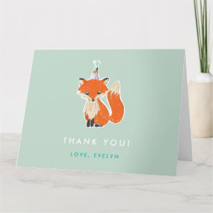 Carte De Remerciements Chapeau de fête renard mignon plié pour anniversai