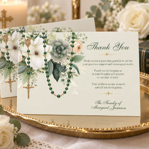 Carte De Remerciements Chapelet catholique Fleurs Funéraires Sympathie