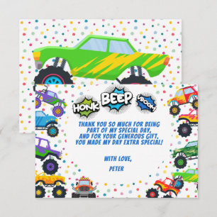 Carte De Remerciements Chariot beep vroom monstre camions anniversaire de