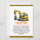 Carte De Remerciements Chariot de construction 1ère fête d'anniversaire (Devant)