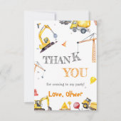 Carte De Remerciements Chariot de construction Boy Anniversaire Jaune (Devant)