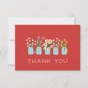 Carte De Remerciements Chariot de fleurs rouges assorti au pot Mason