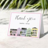 Carte De Remerciements Charleston Mariage Rainbow Row Pink Bordure