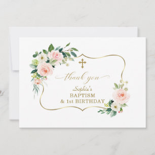 Carte De Remerciements Charm Blush Flowers Gold Girl 1er Anniversaire Bap