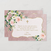 Carte De Remerciements Charm rose blanc Rose or Parties scintillant Bapt (Devant / Derrière)