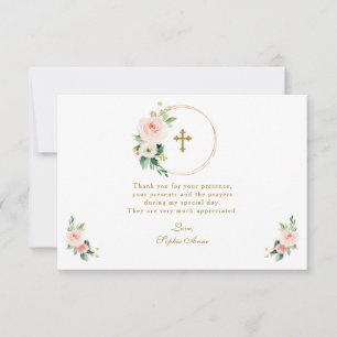 Carte De Remerciements Charm Rose Blush Floral Gold Cross Confirmation