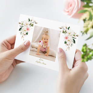 Carte De Remerciements Charm White Magnolia Photo Girl 1er anniversaire