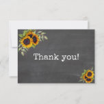 Carte De Remerciements Charme Aquarelle Sunflower Chalkboard Mariage<br><div class="desc">Conception de carte rustique et romantique avec bouquets de tournesols aquarelle,  flèches avec les coeurs et tournesols comme diviseur,  le tout sur un vrai arrière - plan photo tableau de bord. Utilisez l'outil Personnaliser pour ajouter vos informations. Les articles correspondants peuvent être trouvés dans ma collection Rustic Sunflowers Chalkboard.</div>