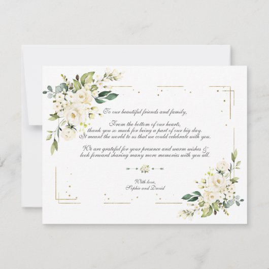 Carte De Remerciements Charme Fleurs blanches Parties scintillant or Mari (Dos)