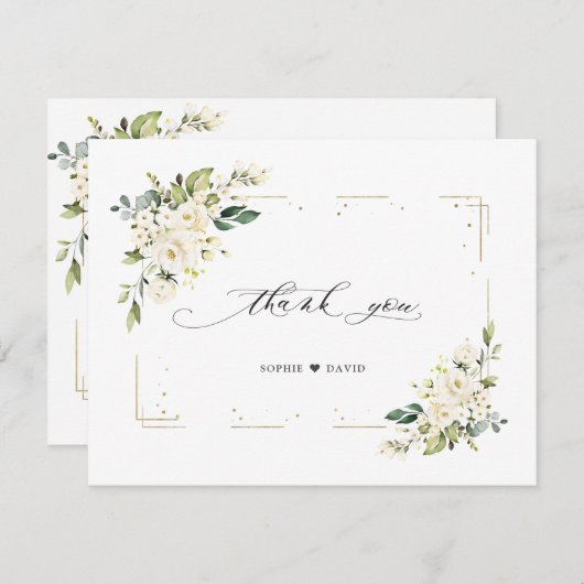 Carte De Remerciements Charme Fleurs blanches Parties scintillant or Mari (Devant / Derrière)