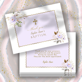 Carte De Remerciements Charme Lumière Purple Or Fleurs Fille Baptême