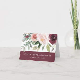 Carte De Remerciements Charme rustique Bourgogne Blush rose Mariage Flora