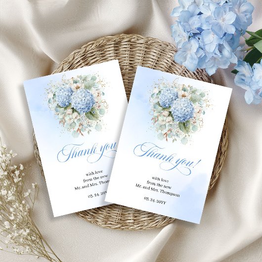 Carte De Remerciements Charming Blue Hydrangea Eucalyptus thank you card