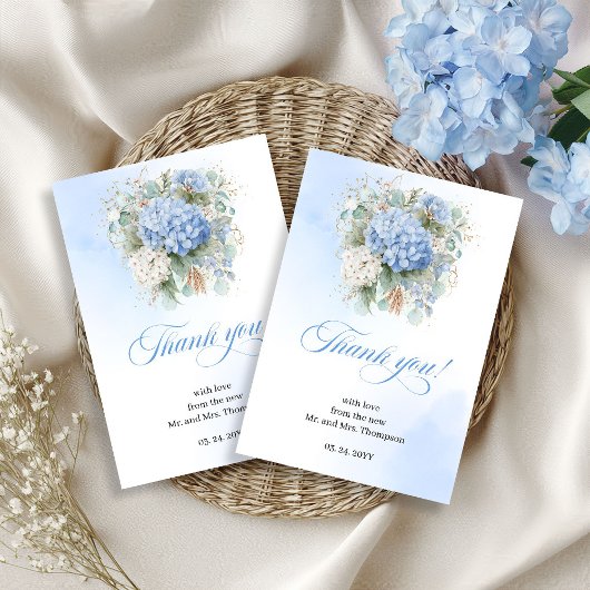 Carte De Remerciements Charming Blue Hydrangeas Eucalyptus Wedding thanks