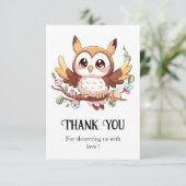 Carte De Remerciements Charming Cute Owl Baby shower (Debout devant)