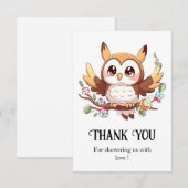 Carte De Remerciements Charming Cute Owl Baby shower (Devant / Derrière)